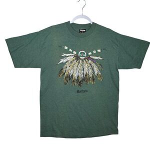 Signal Sports Montana Feather Graphic T Shirt Men's Size Large Green